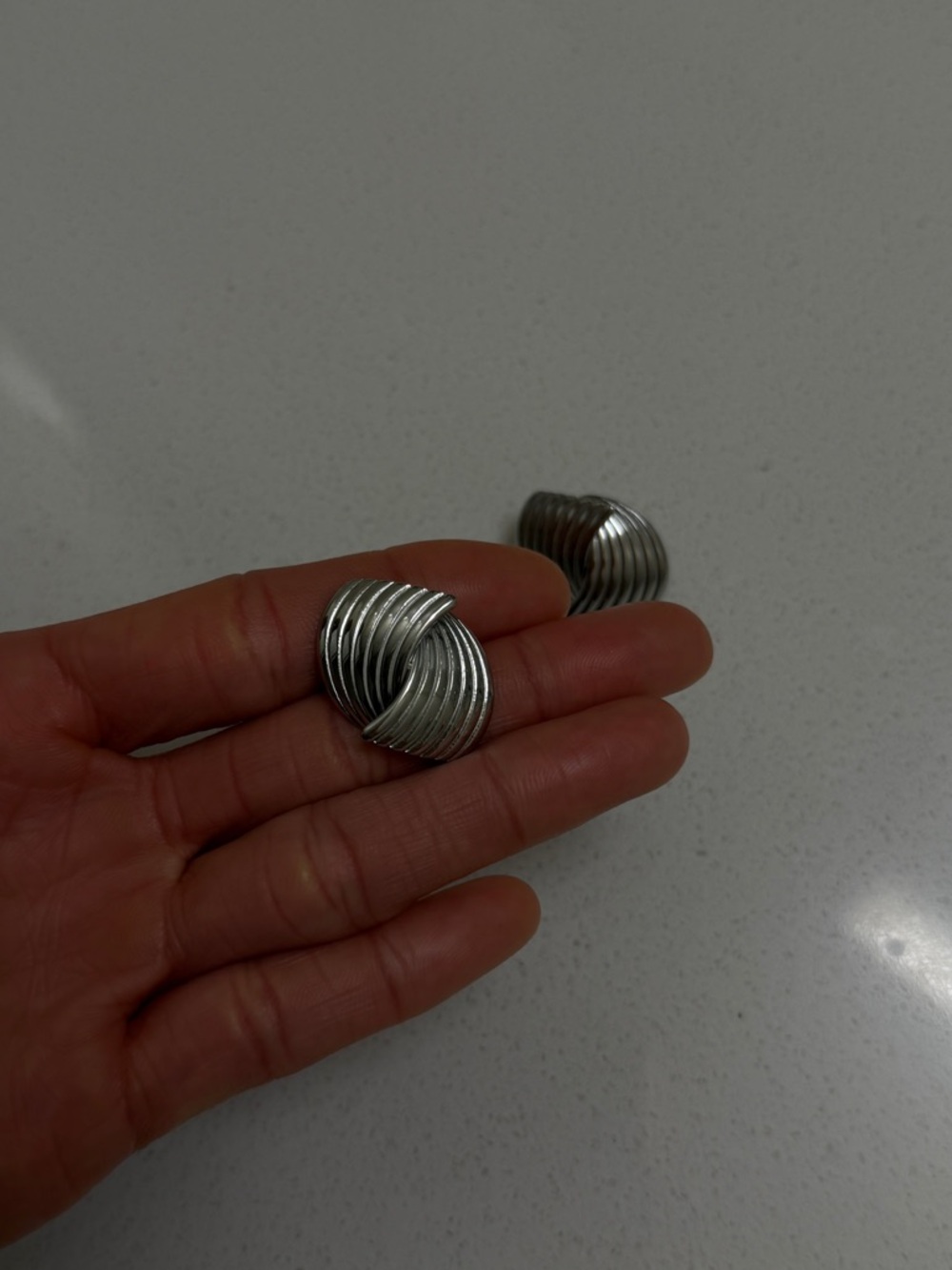 Silver Ribbed Earrings - Picture 2 of 4